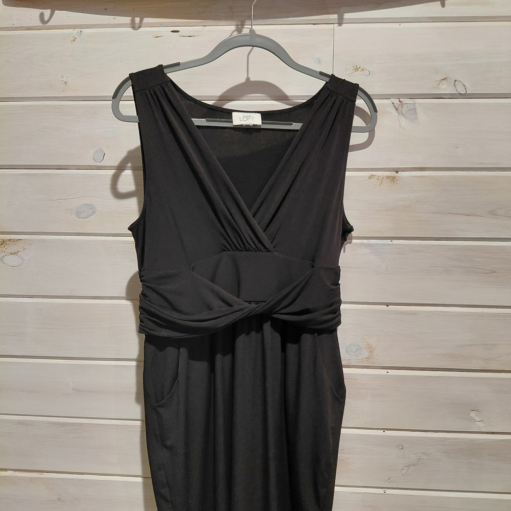 LOFT Black Sleeveless Midi Dress